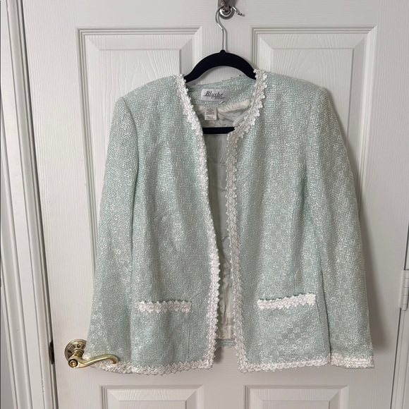 VINTAGE Mint Green Tweed Jacket size 8 Blushe by Spiegel - Picture 1 of 4